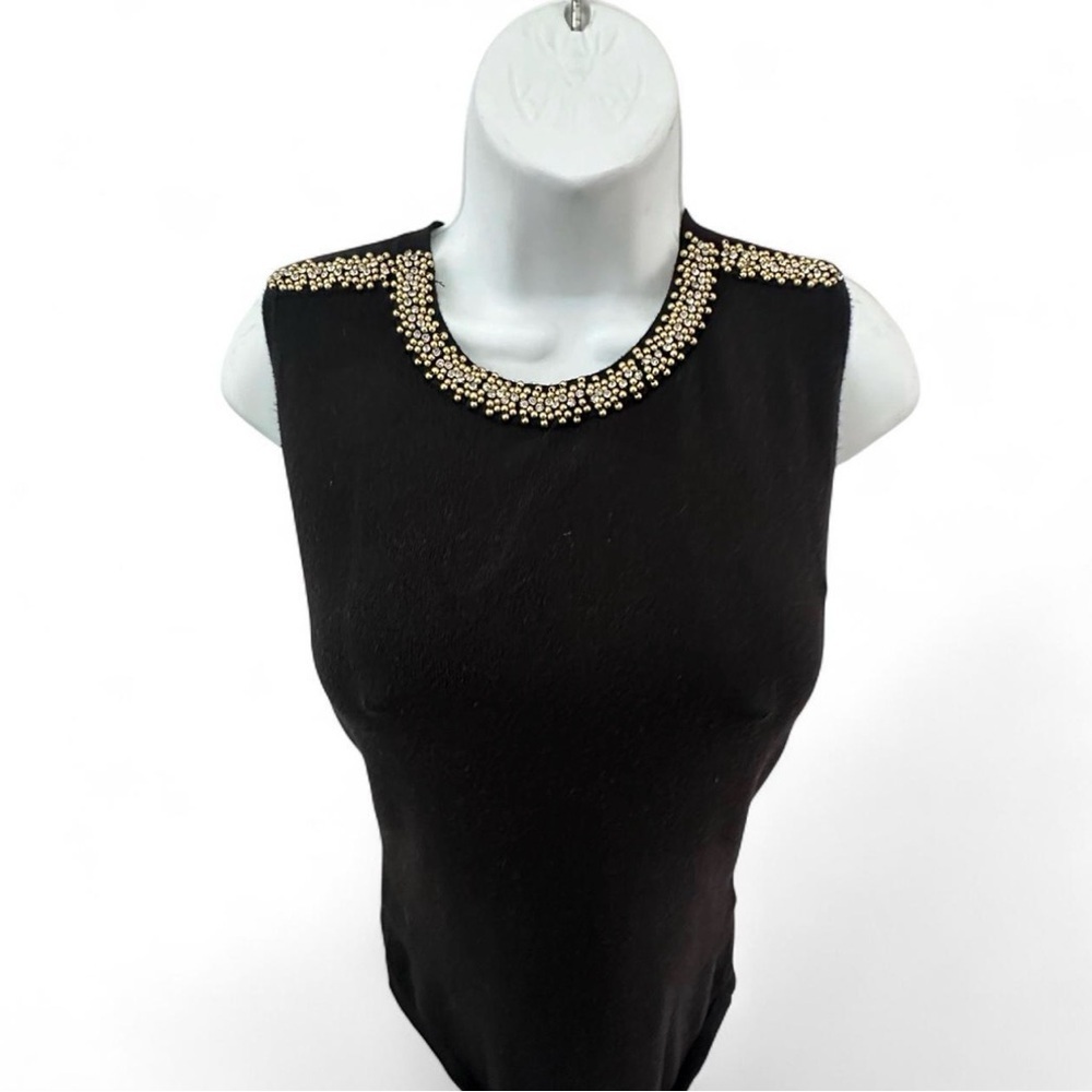 White House Black Market Black Sleeveless Tank‎ with Gold Beaded Neckline